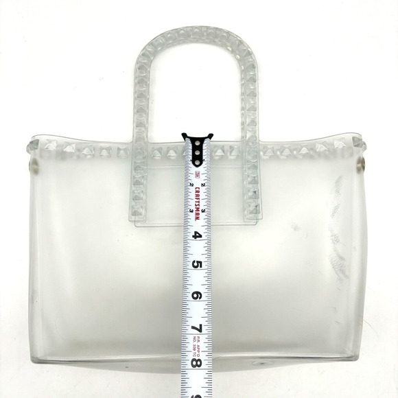 Vintage 00s Y2K Clear PVC Jelly Double Handle Pyramid Studded Purse 13x8" - Picture 9 of 12